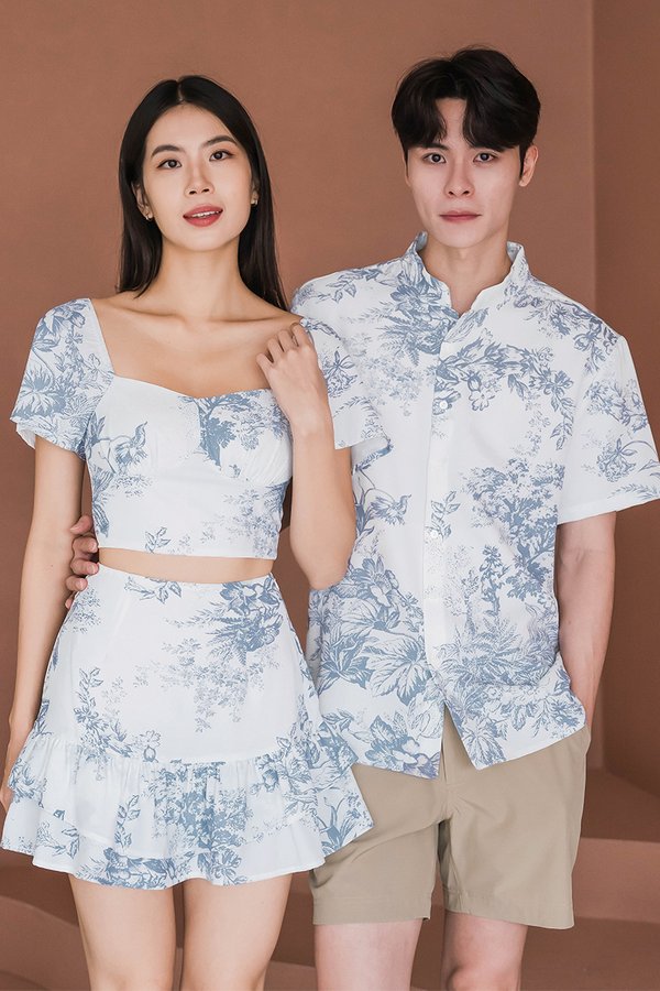 Dan Mandarin Collar Shirt (Serenity Blue Earthy Bliss)