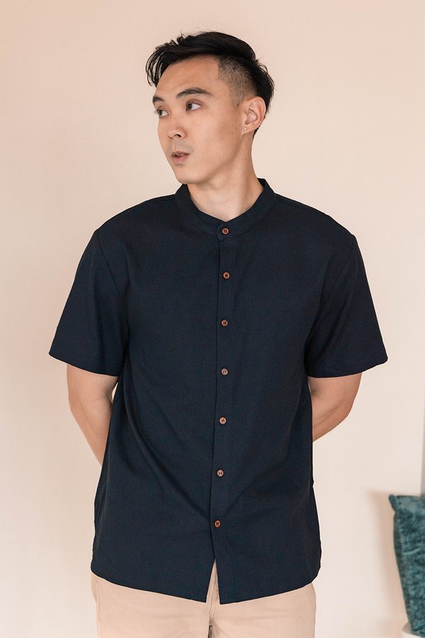 Hans Mandarin Collar Shirt (Midnight)