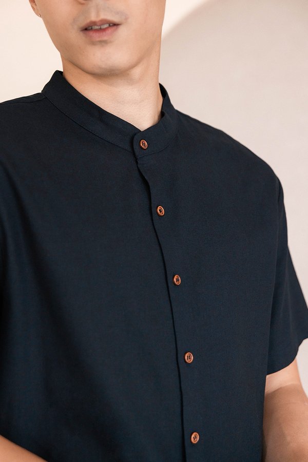 Hans Mandarin Collar Shirt (Midnight)