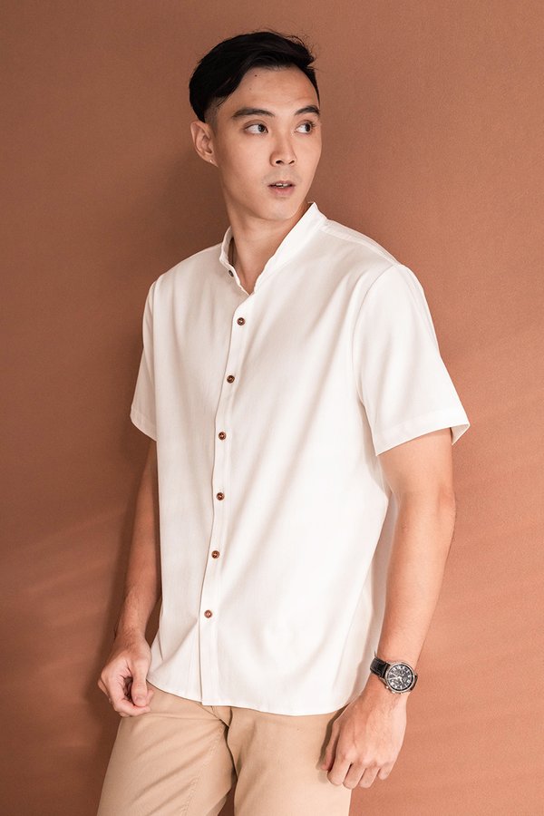 Hans Mandarin Collar Shirt (Off-White)