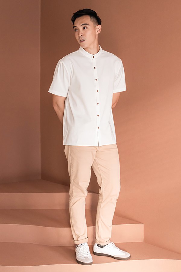 Hans Mandarin Collar Shirt (Off-White)