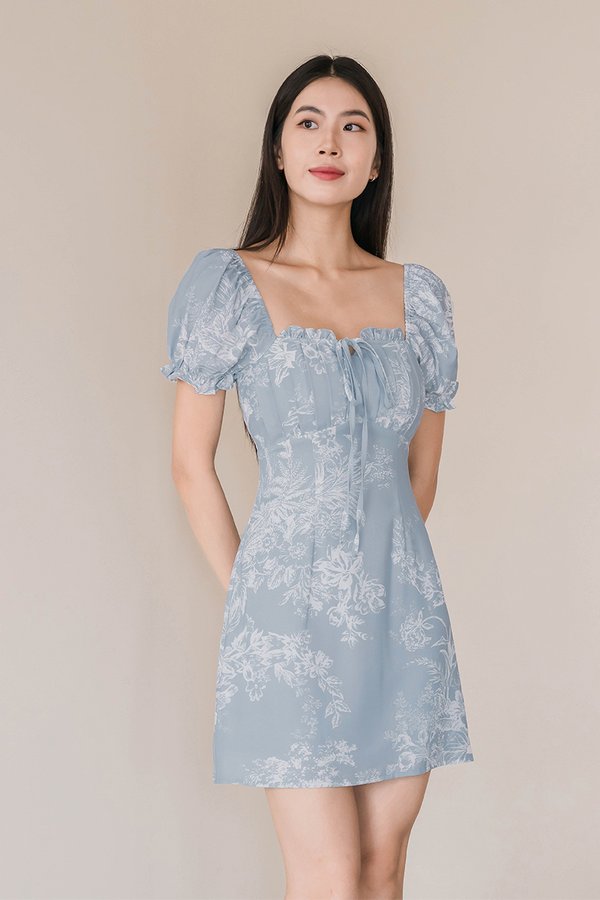 *RESTOCKED* Jovene Padded Pleat Front Dress V2 (Lake Blue Earthy Bliss)