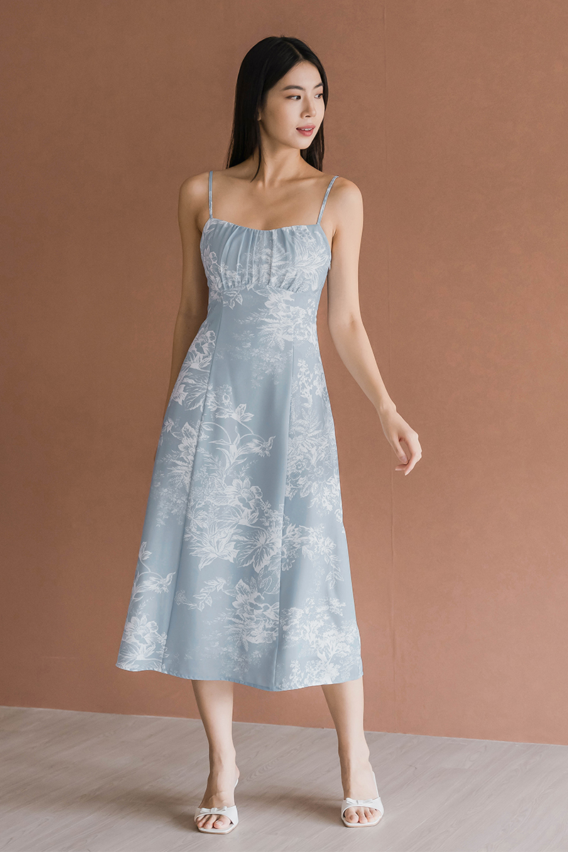 knee length dresses for ladies Navy Frill Cold Shoulder Midi Dress – Reina Valentina