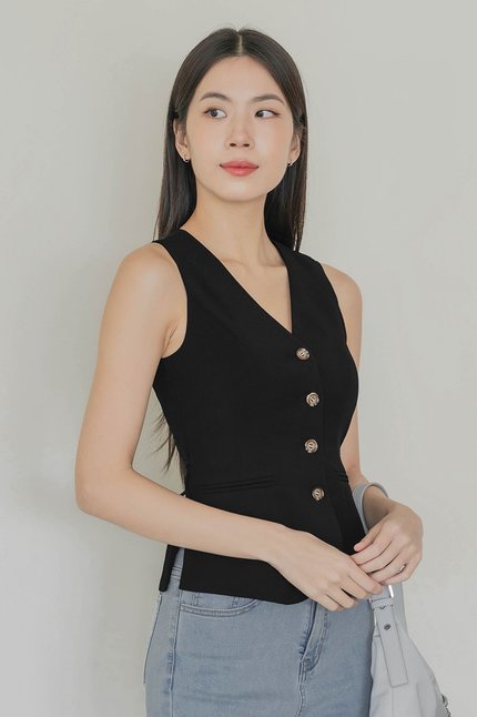 *PREORDER* Clover Button Back-Tie Vest V2 (Black)