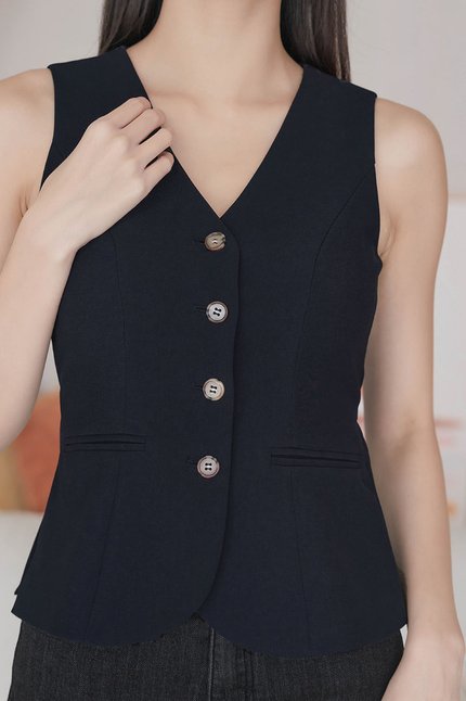 *PREORDER* Clover Button Back-Tie Vest V2 (Midnight)