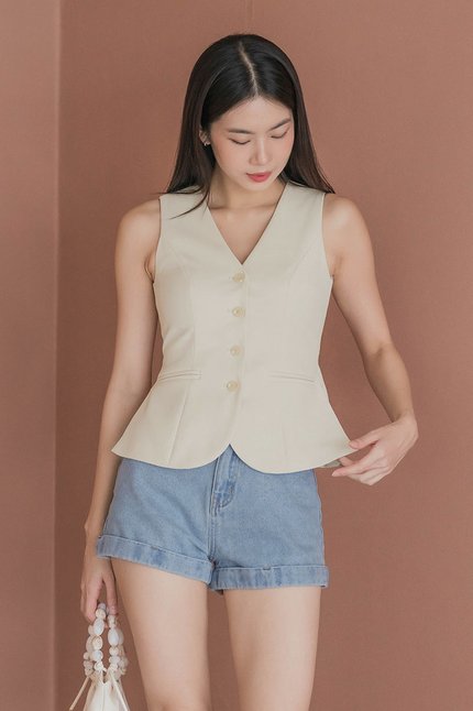 *PREORDER* Clover Button Back-Tie Vest V2 (Oat)