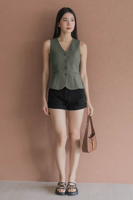 *PREORDER* Clover Button Back-Tie Vest V2 (Olive)
