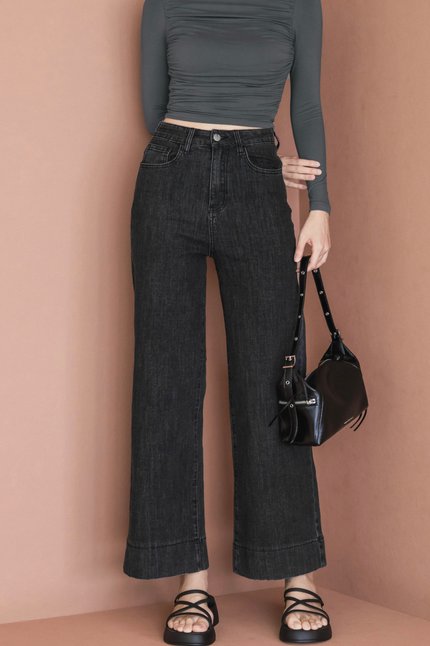 Kelly Wide Leg Denim Pants - Regular (Black Denim)