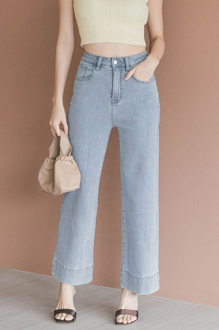 Kelly Wide Leg Denim Pants - Petite (Mid Wash Denim)