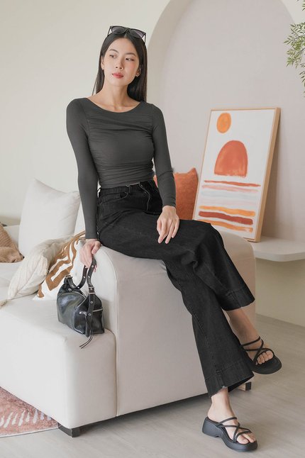 Kelly Wide Leg Denim Pants - Regular (Black Denim)