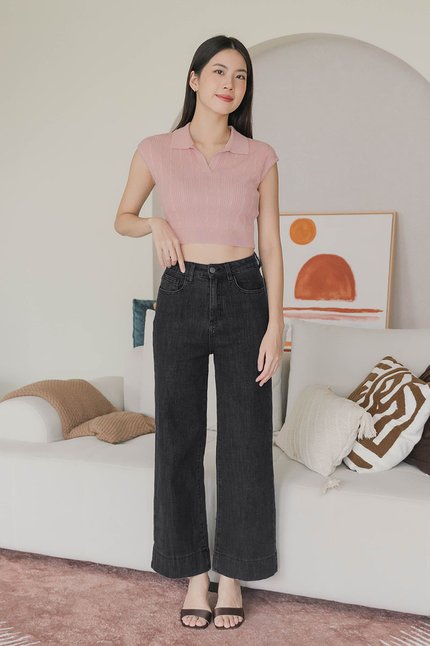 Nadine Collar Cable Knit Top (Tea Rose)