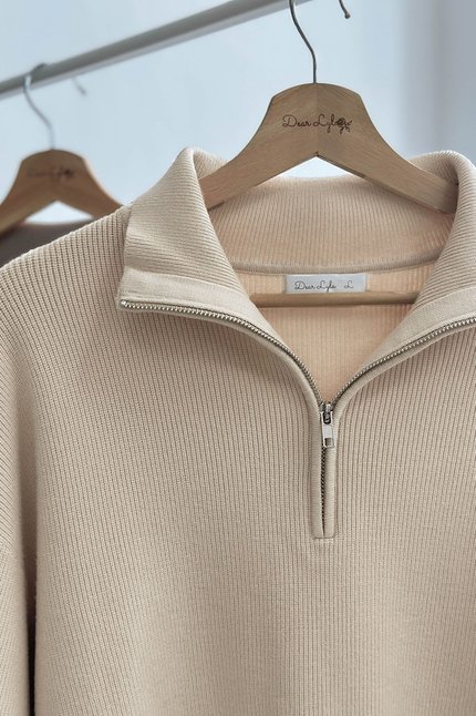 Carl Zipper Long Sleeve Knit Top (Sand)