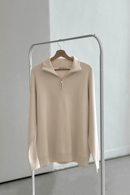 Carl Zipper Long Sleeve Knit Top (Sand)