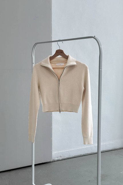 Camille Double Zipper Long Sleeve Knit Top (Sand)