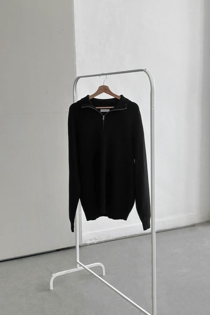 Carl Zipper Long Sleeve Knit Top (Black)