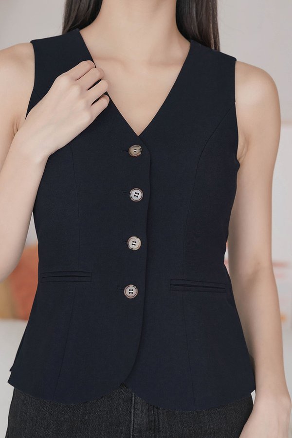 Clover Button Back-Tie Vest V2 (Midnight)