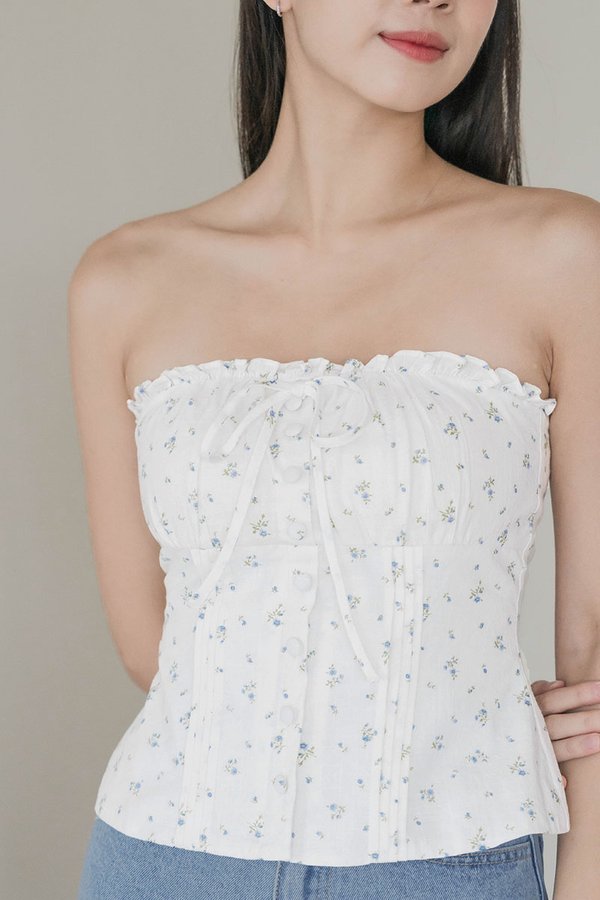 Fennie Padded Button Tube Top (Cornflower Garden)