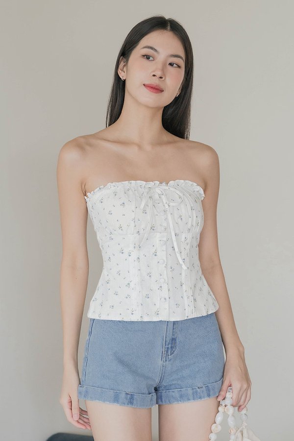 Fennie Padded Button Tube Top (Cornflower Garden)