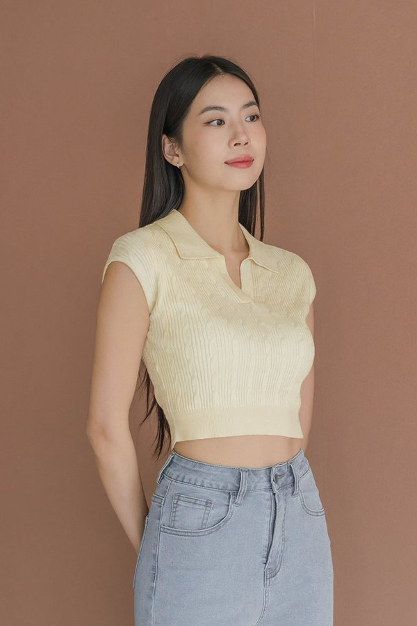 Nadine Collar Cable Knit Top (Cream)