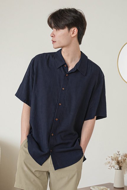 Benjamin Oversize Collar Shirt (Navy)