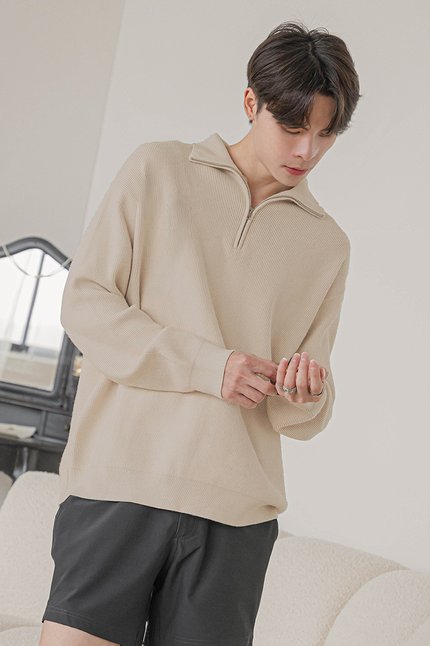Carl Zipper Long Sleeve Knit Top (Sand)