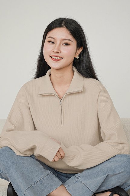 Carl Zipper Long Sleeve Knit Top (Sand)