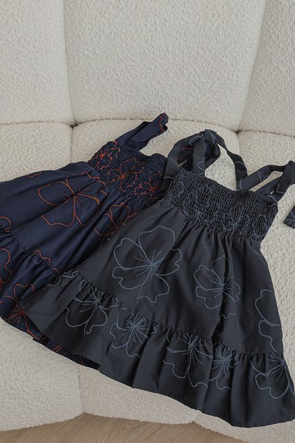 Kids Emmie Tie-Strap Smocked Dress (Navy Florette)