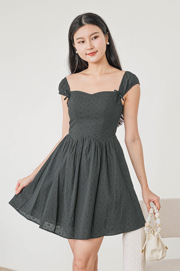 Annabelle Padded Ribbon Dress (Hunter Green Embroidery)