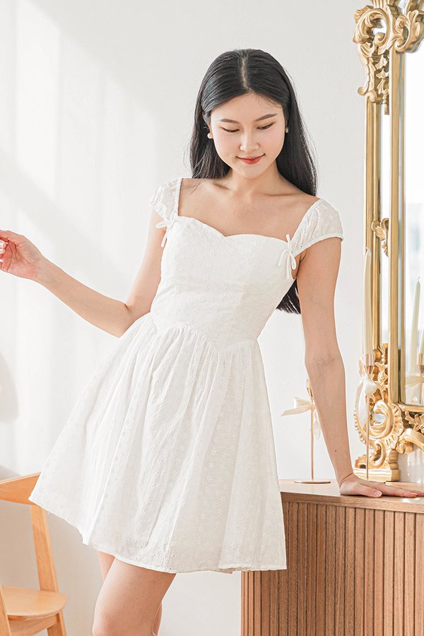 Annabelle Padded Ribbon Dress (White Embroidery)
