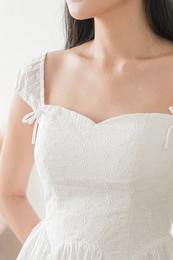 Annabelle Padded Ribbon Dress (White Embroidery)