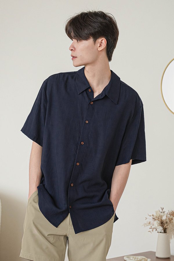 Benjamin Oversize Collar Shirt (Navy)