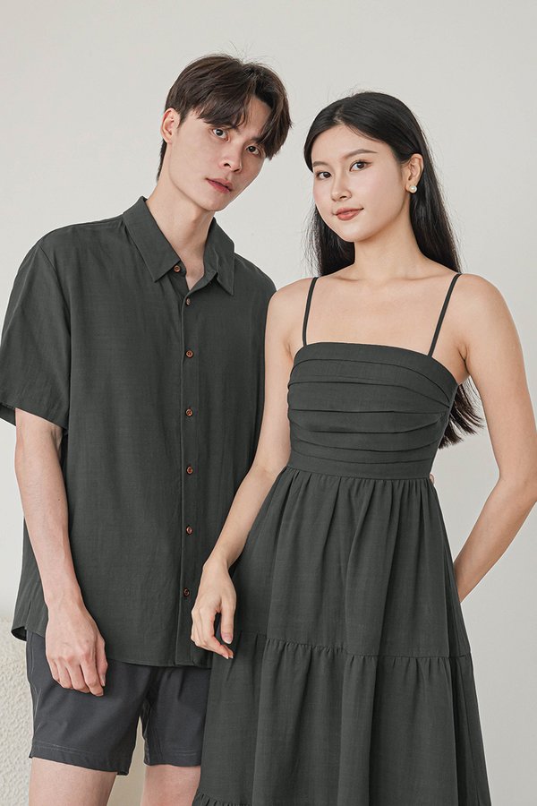 Jan Padded Folds Midaxi Dress (Hunter Green)