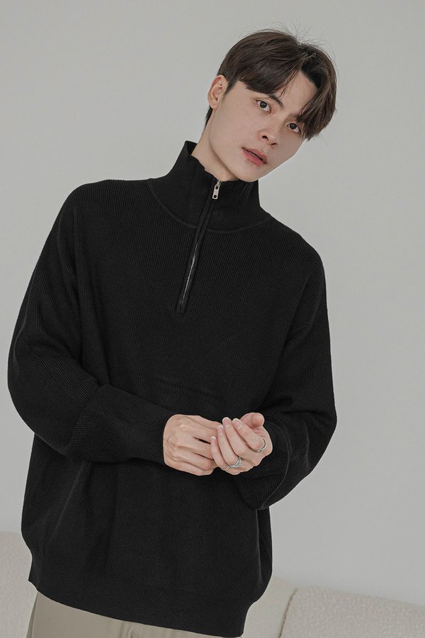 Carl Zipper Long Sleeve Knit Top (Black)