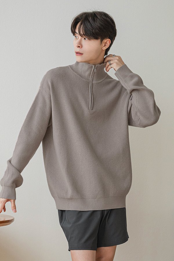 Carl Zipper Long Sleeve Knit Top (Taupe)