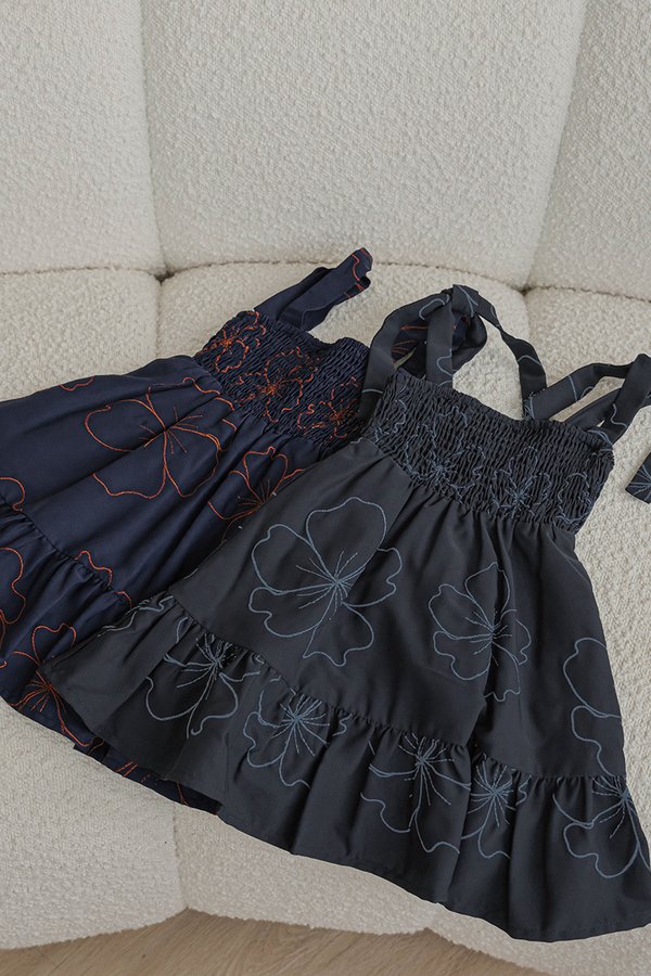 Kids Emmie Tie-Strap Smocked Dress (Midnight Florette)