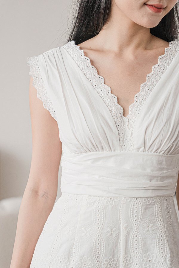 Tasha Eyelet Trim Hem Romper (White)