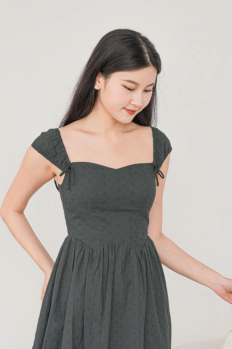 Annabelle Padded Ribbon Dress (Hunter Green Embroidery) | Dear Lyla