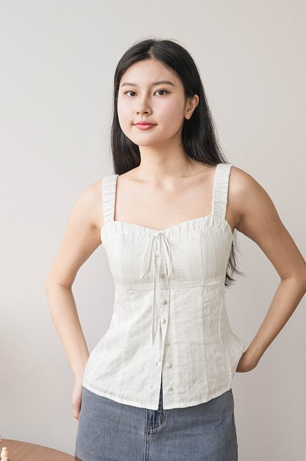 Aurelia Padded Ruched Strap Top (White)