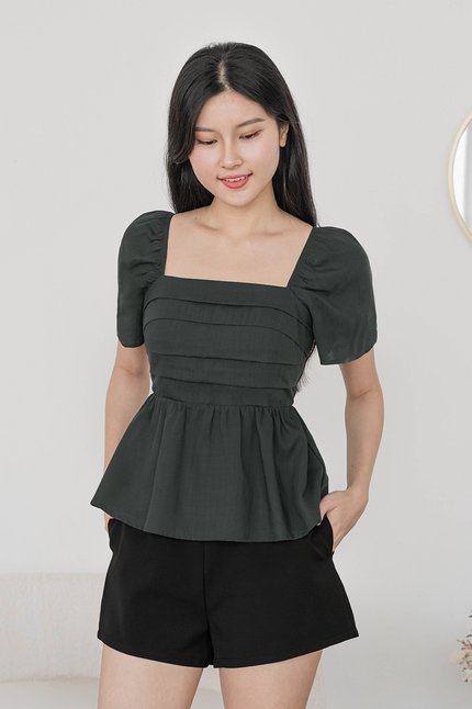 Heidi Padded Folds Peplum Top (Hunter Green)