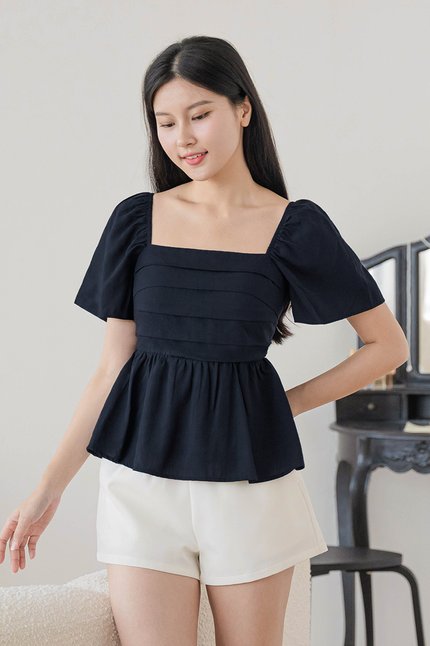 Heidi Padded Folds Peplum Top (Midnight)