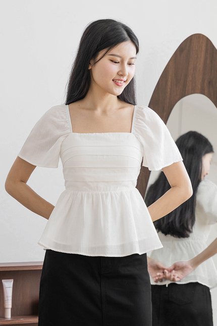 Heidi Padded Folds Peplum Top (White)