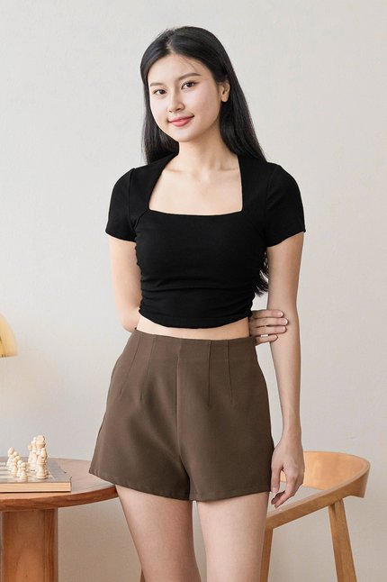 *RESTOCKED* Novita Padded Ruched Tee (Black)