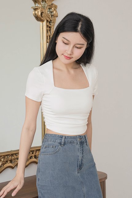 *RESTOCKED* Novita Padded Ruched Tee (White)