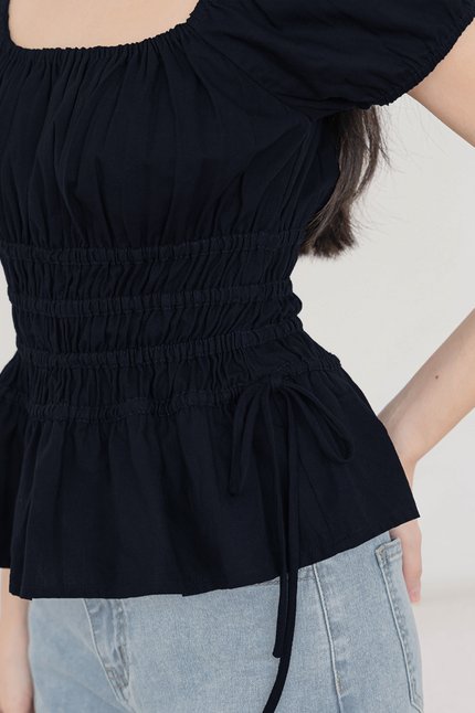 Shauna Gather Peplum Top (Midnight)