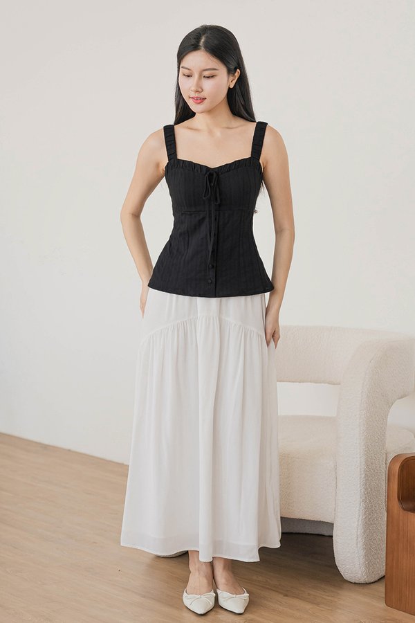 Aurelia Padded Ruched Strap Top (Black)