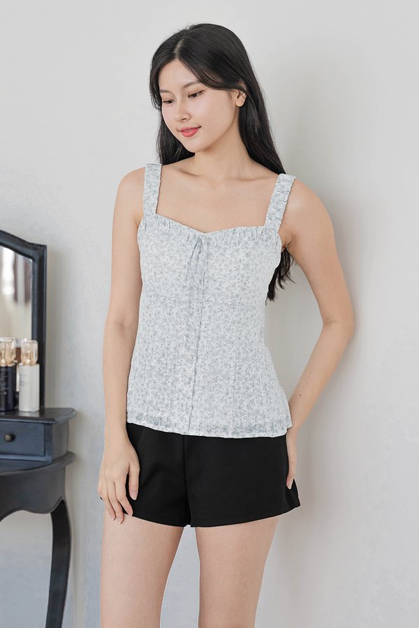 Aurelia Padded Ruched Strap Top (Bleu Blooms)