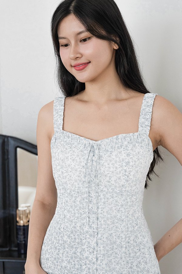 Aurelia Padded Ruched Strap Top (Bleu Blooms)