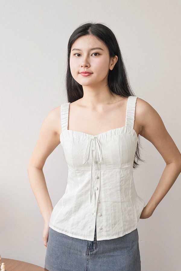 Aurelia Padded Ruched Strap Top (White)