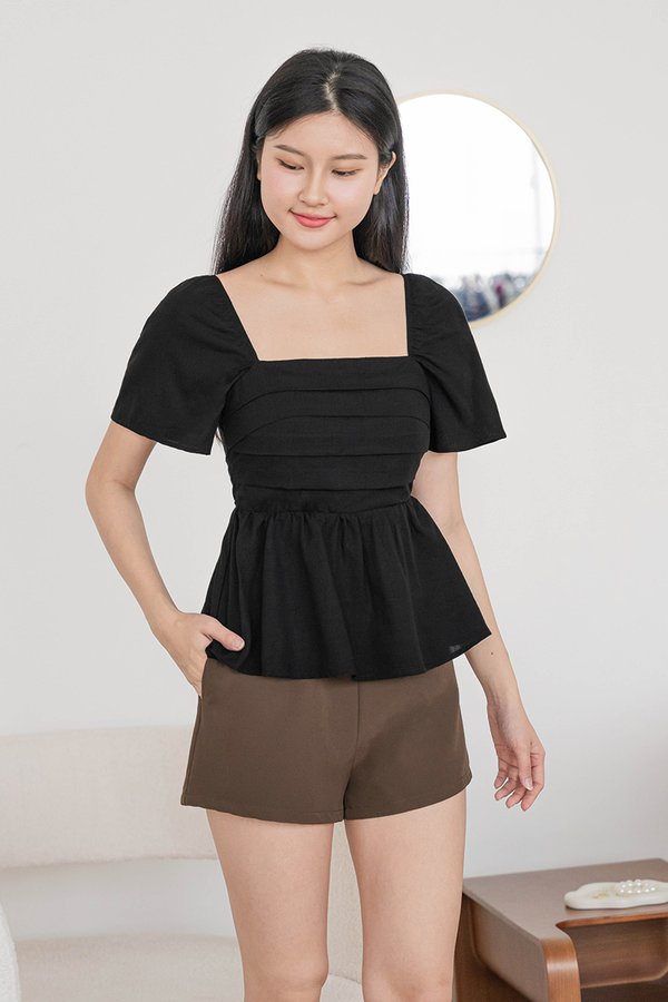 Heidi Padded Folds Peplum Top (Black)