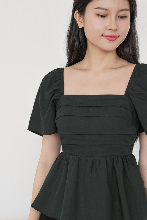 Heidi Padded Folds Peplum Top (Hunter Green)